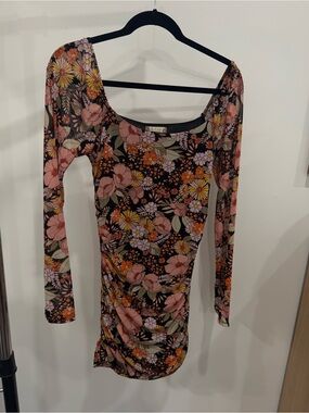 Altar'd State Floral Long-Sleeve Scoop Dress - Pink, Orange & Black